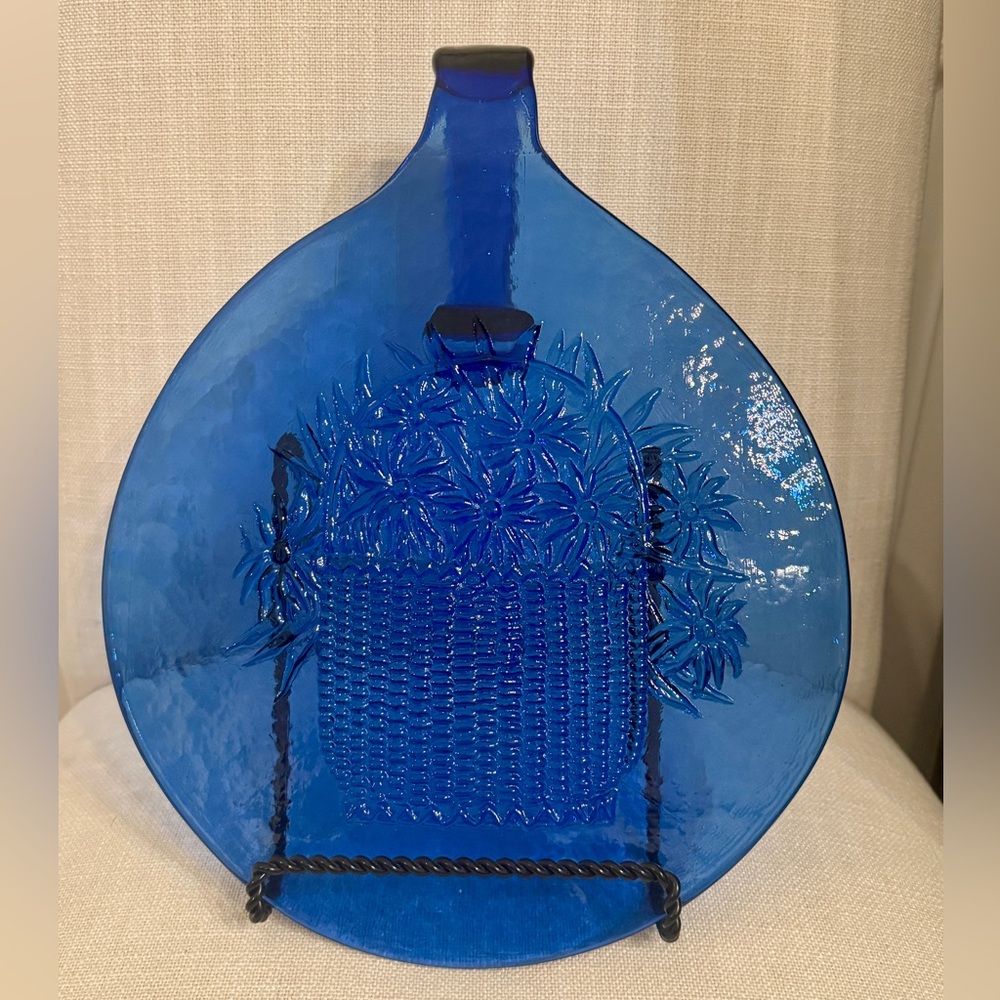 Vintage Cobalt Blue Glass Cutting Board Charcuterie With Curved Handle 10" - Picture 3 of 6